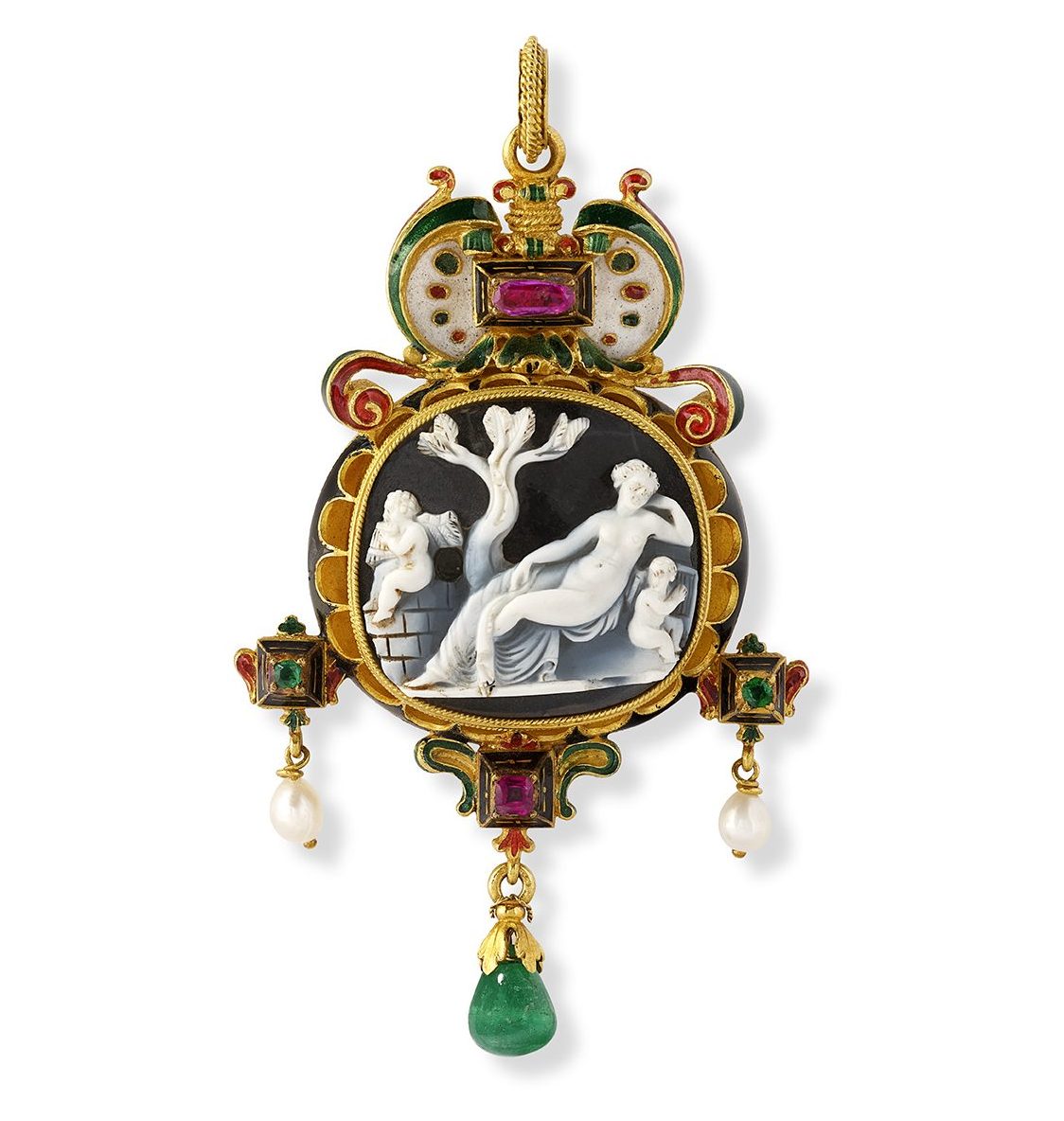 A Neo-Renaissance enamelled gold and gem-set parure attributed to Castellani