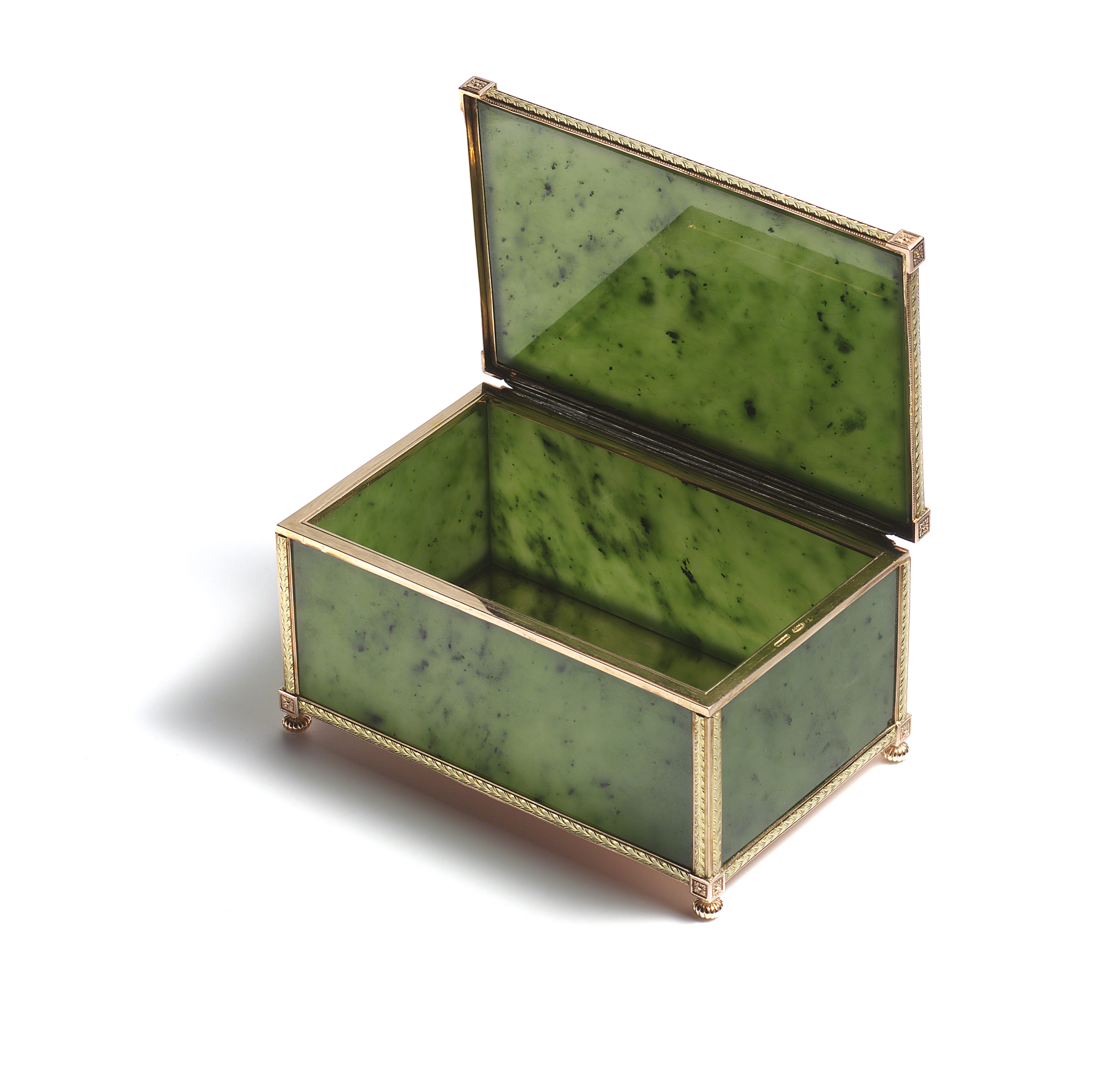 Nephrite, gold and silver-gilt Imperial box by Carl Fabergé
