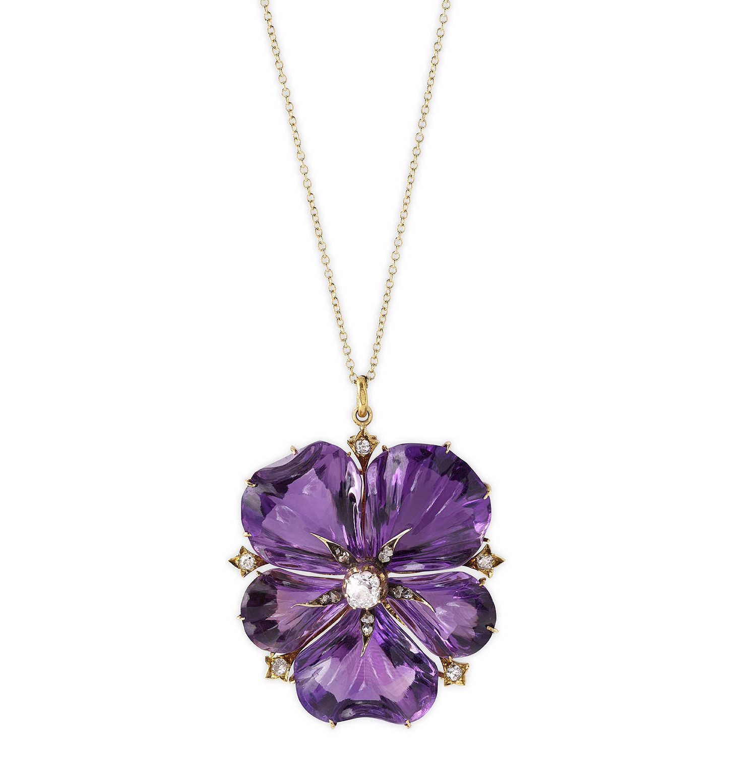 An antique carved amethyst ‘Pense à moi’ pendant