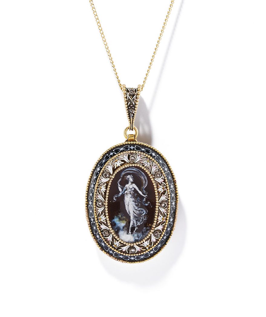 An enamelled gold and diamond set pendant by Froment-Meurice