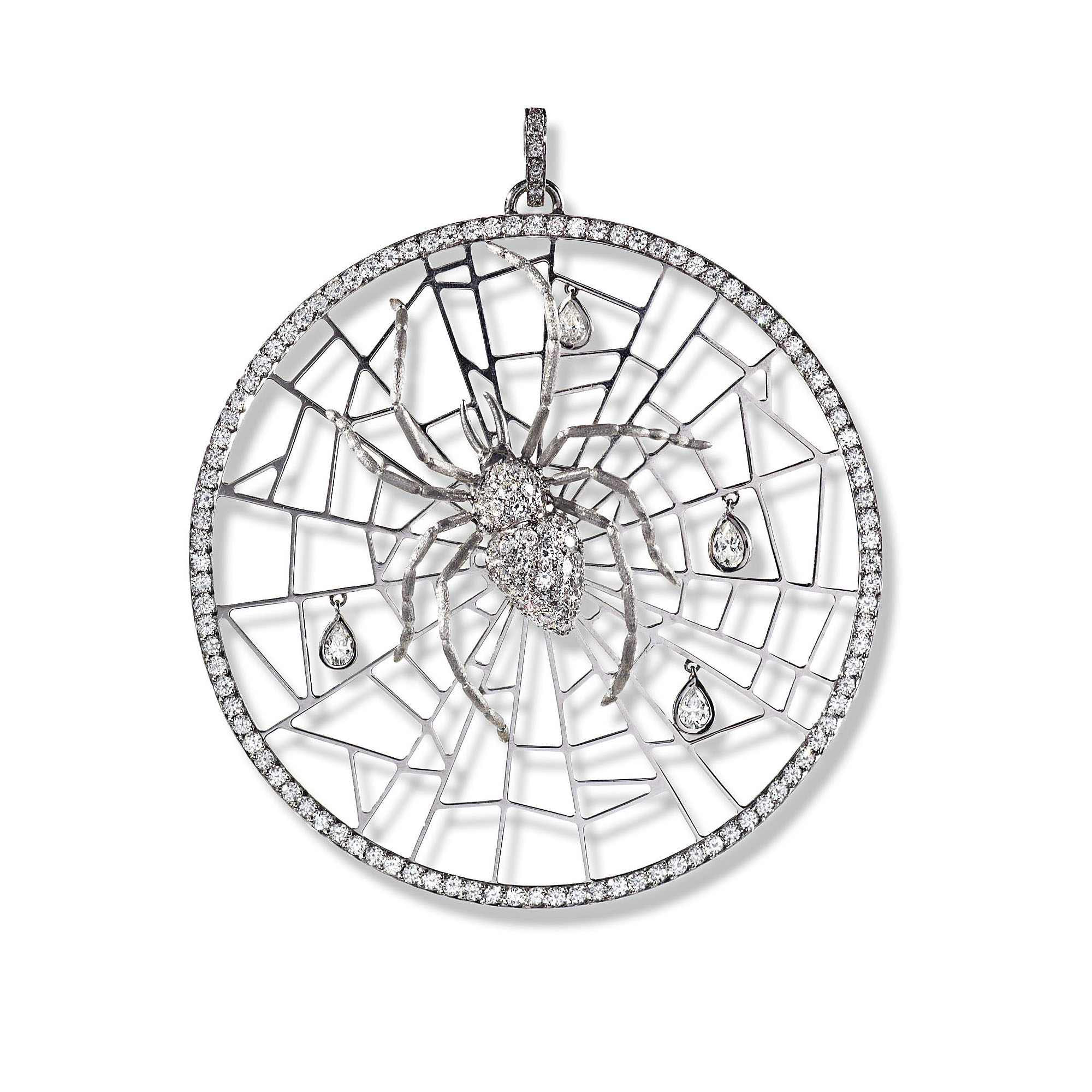 A platinum and diamond spider’s web pendant