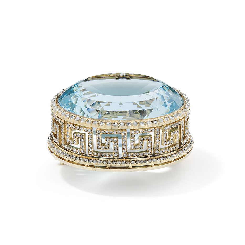 A Rare Blue Topaz and Diamond Brooch by Carl Fabergé