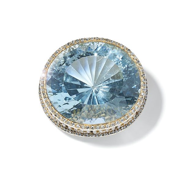 A Rare Blue Topaz and Diamond Brooch by Carl Fabergé