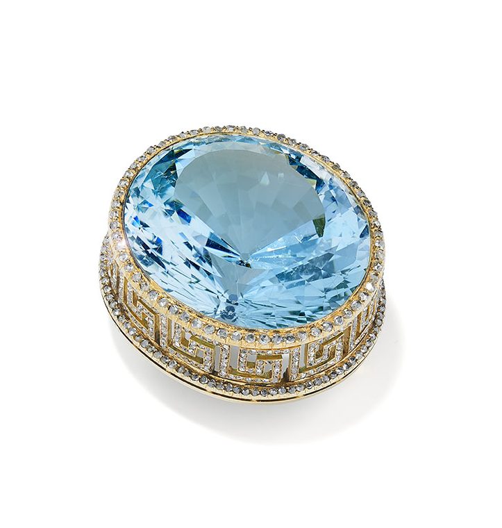 A Rare Blue Topaz and Diamond Brooch by Carl Fabergé