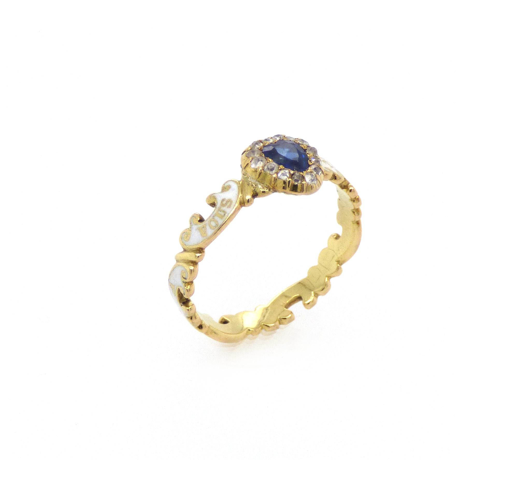 An enamelled gold and gem-set lover’s ring