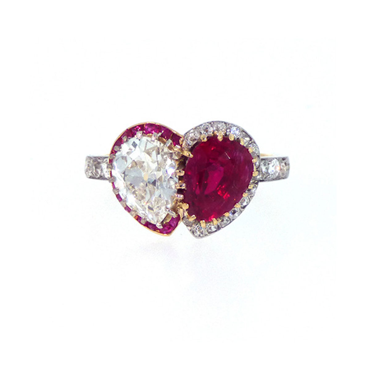 An antique twinned heart ring