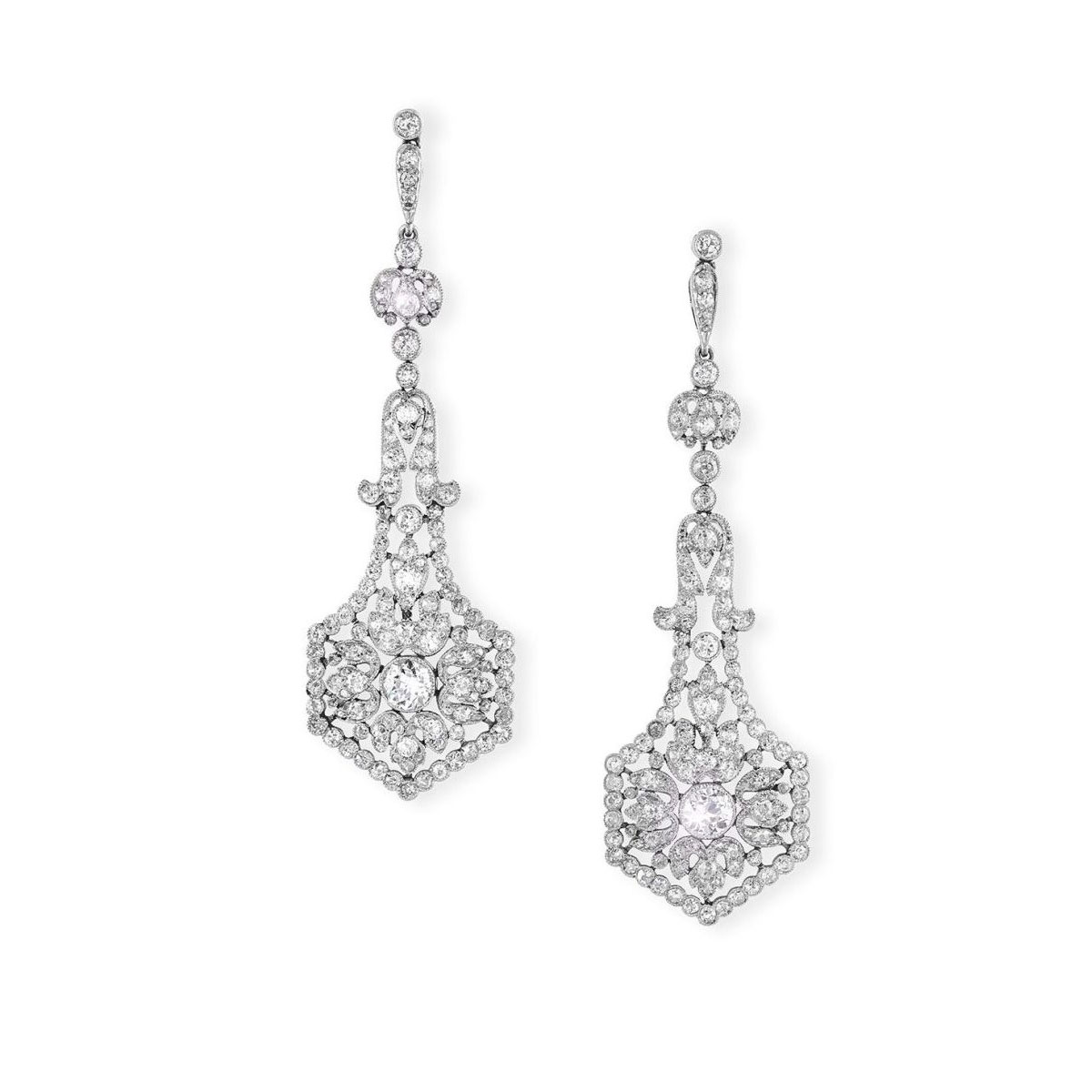 A pair of diamond drop earrings
